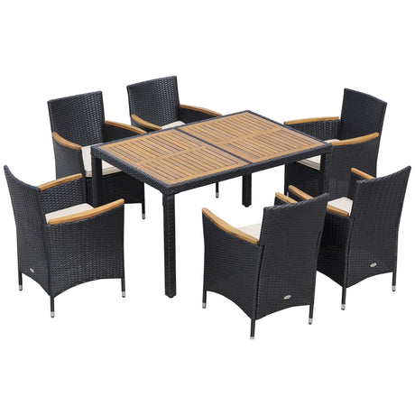 easycomfort easycomfort set tavolo e sedie da giardino 7 pezzi in pe rattan e legno con cuscini morbidi nero