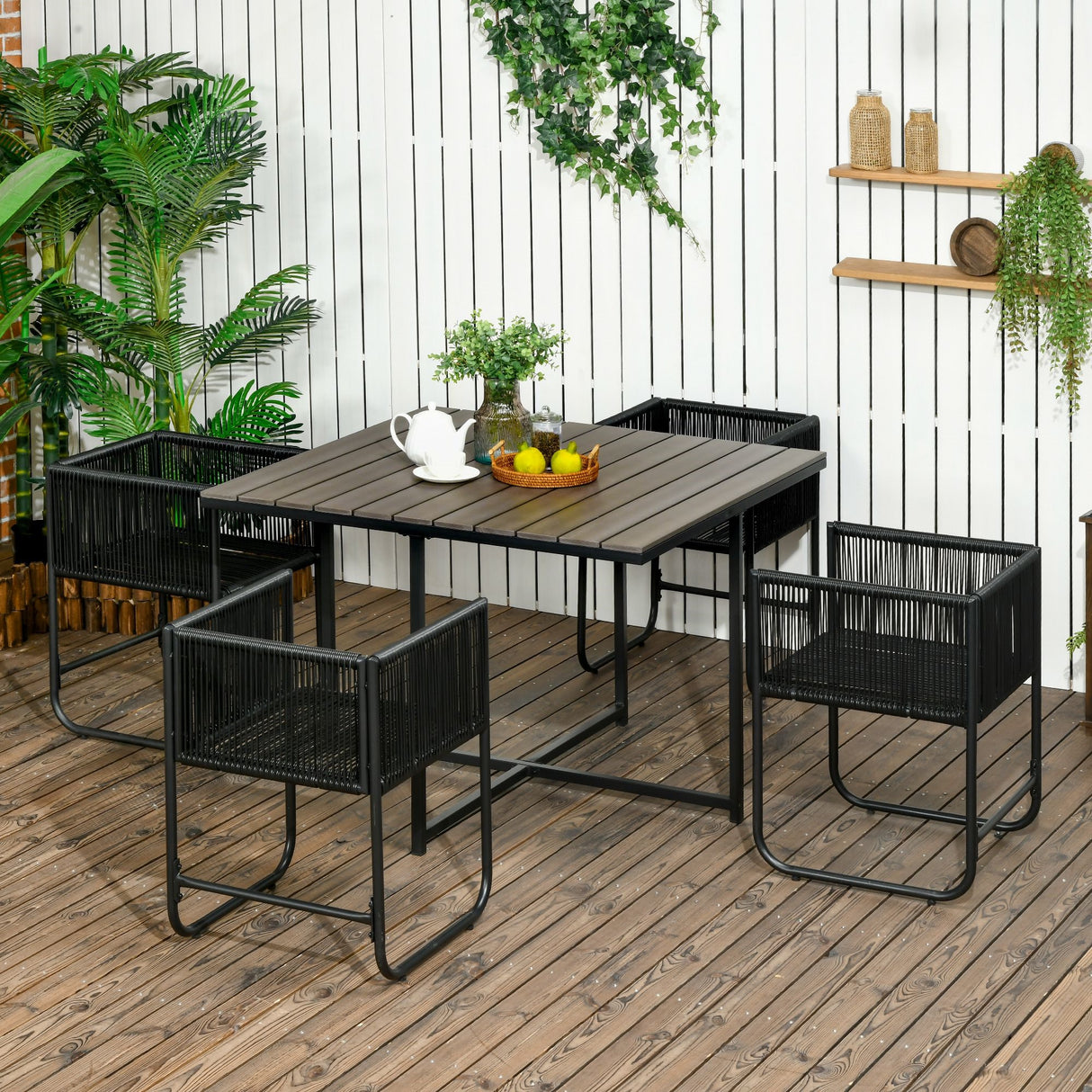 easycomfort easycomfort set da giardino 5 pezzi in rattan pe e acciaio 4 sedie da esterno con cuscini e tavolo rettangolare