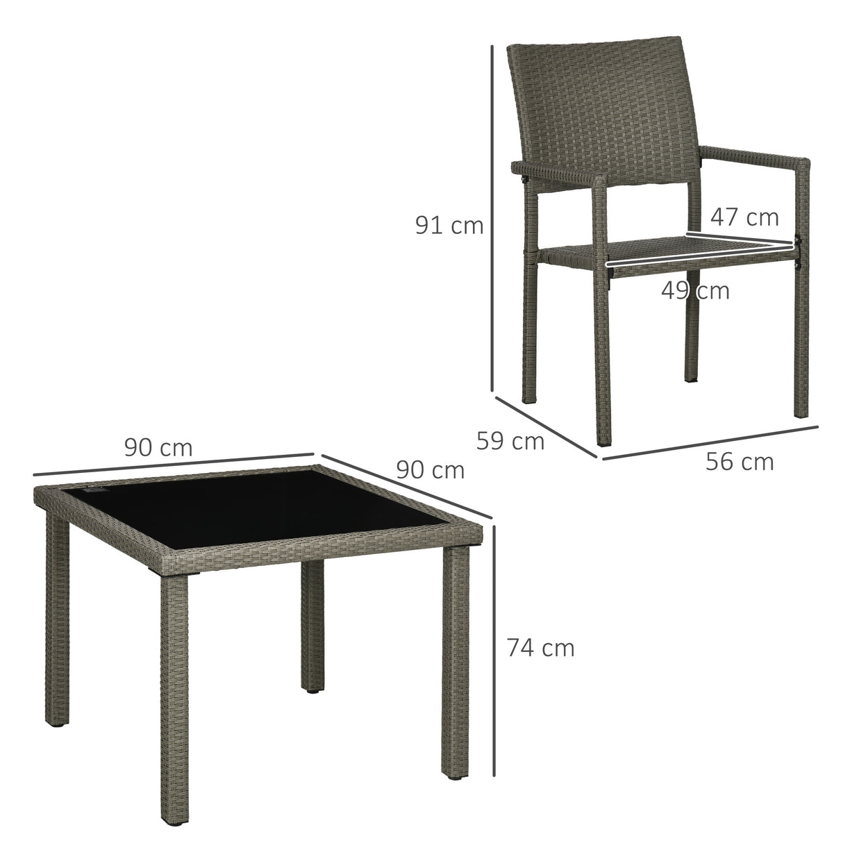 easycomfort set da esterni in rattan pe con tavolo e 4 sedie con cuscini grigio