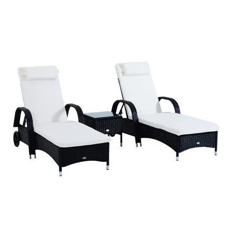 easycomfort easycomfort set mobili da giardino 2 sedie a sdraio e tavolino 3pz lettino prendisole rotelle reclinabile rattan nero