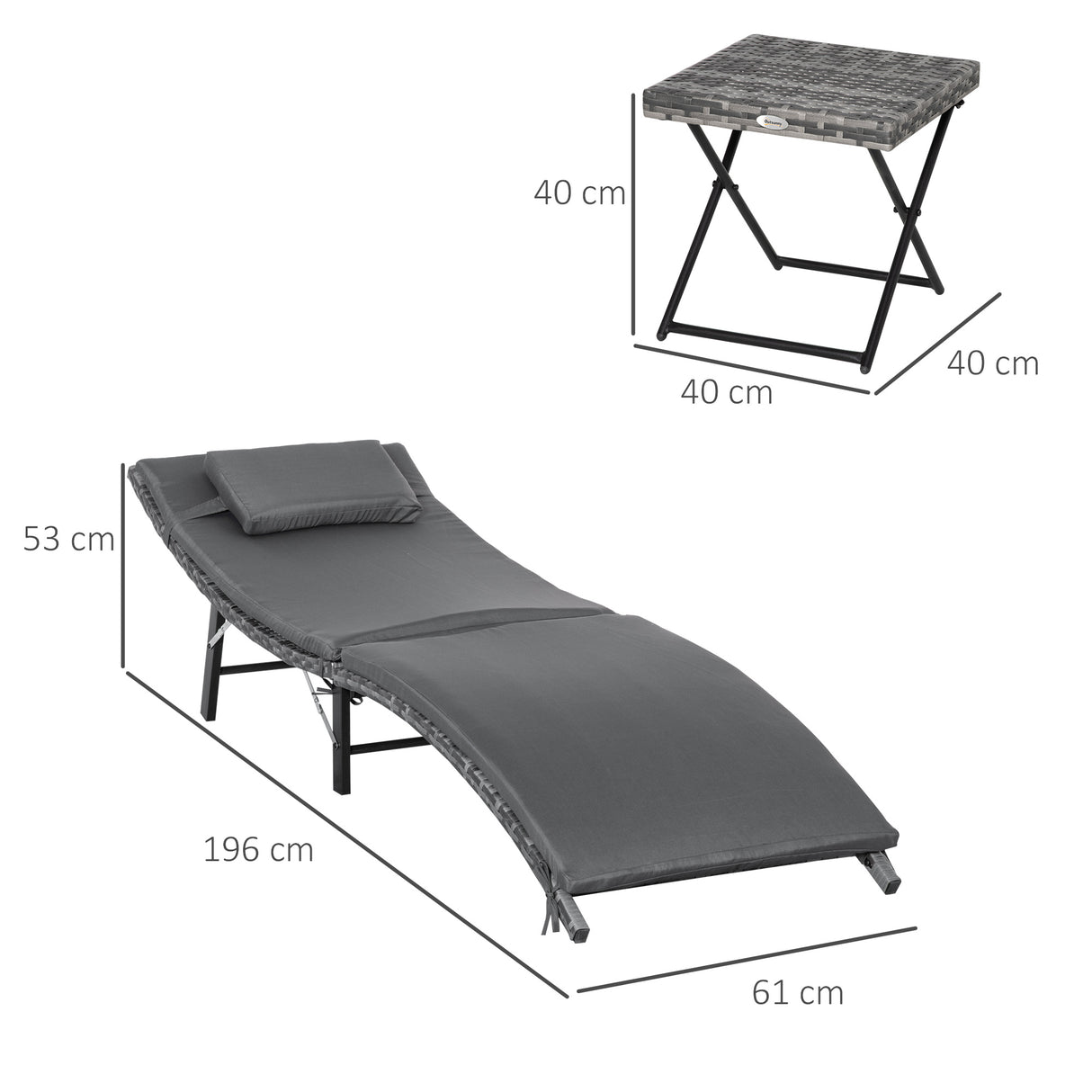 easycomfort lettini prendisole richiudibili con cuscini rimovibili e tavolino pieghevole set 3 pz in rattan grigio 33098