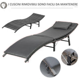 easycomfort lettini prendisole richiudibili con cuscini rimovibili e tavolino pieghevole set 3 pz in rattan grigio 33098