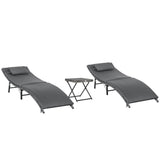 easycomfort lettini prendisole richiudibili con cuscini rimovibili e tavolino pieghevole set 3 pz in rattan grigio 33098
