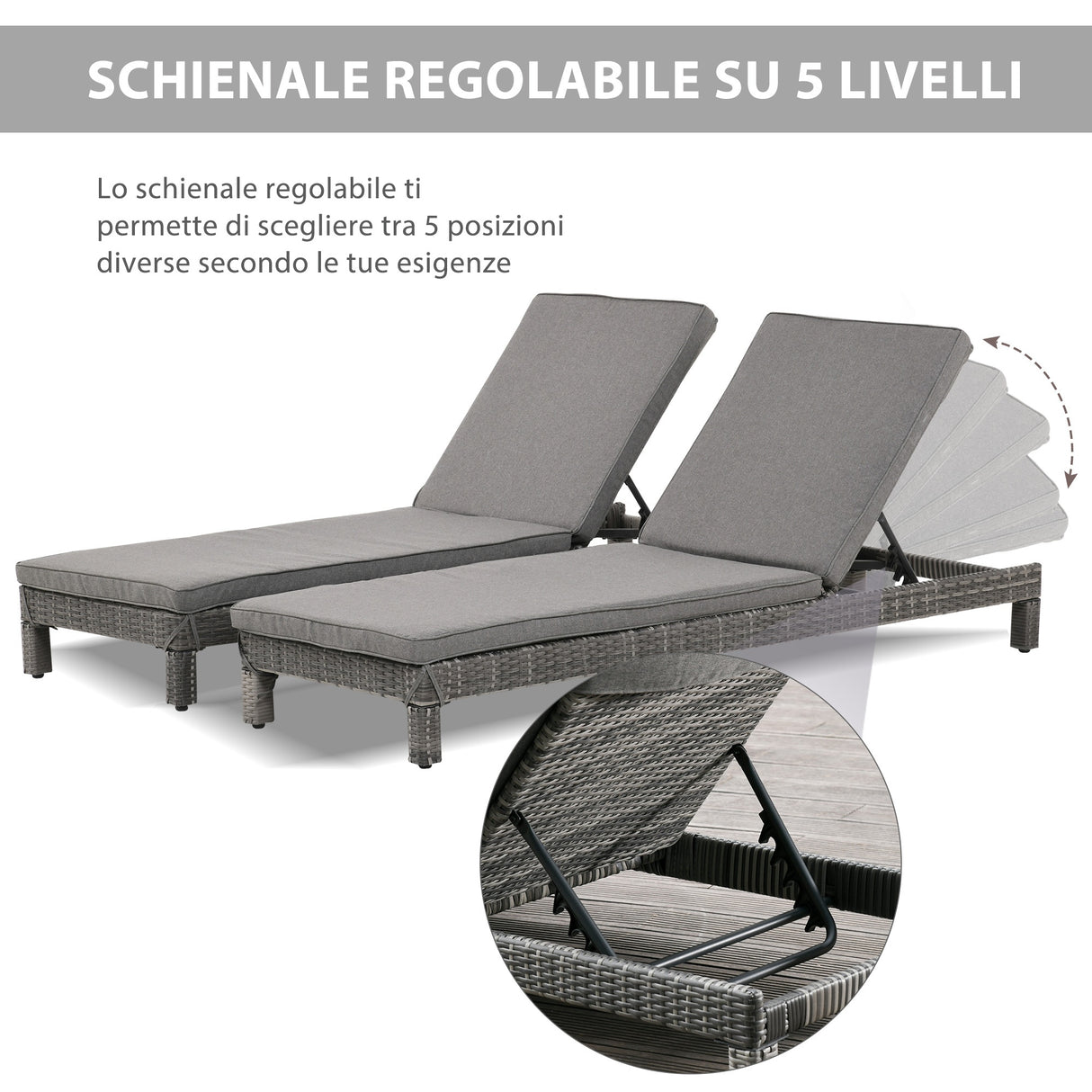 easycomfort easycomfort set 2 sdraio da giardino in pe rattan con cuscino imbottito grigio