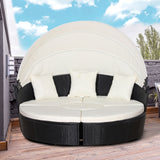 easycomfort easycomfort set 4 pzi divano circolare da giardino mobili componibili rattan nero tettuccio e cuscini beige 180x175x147cm