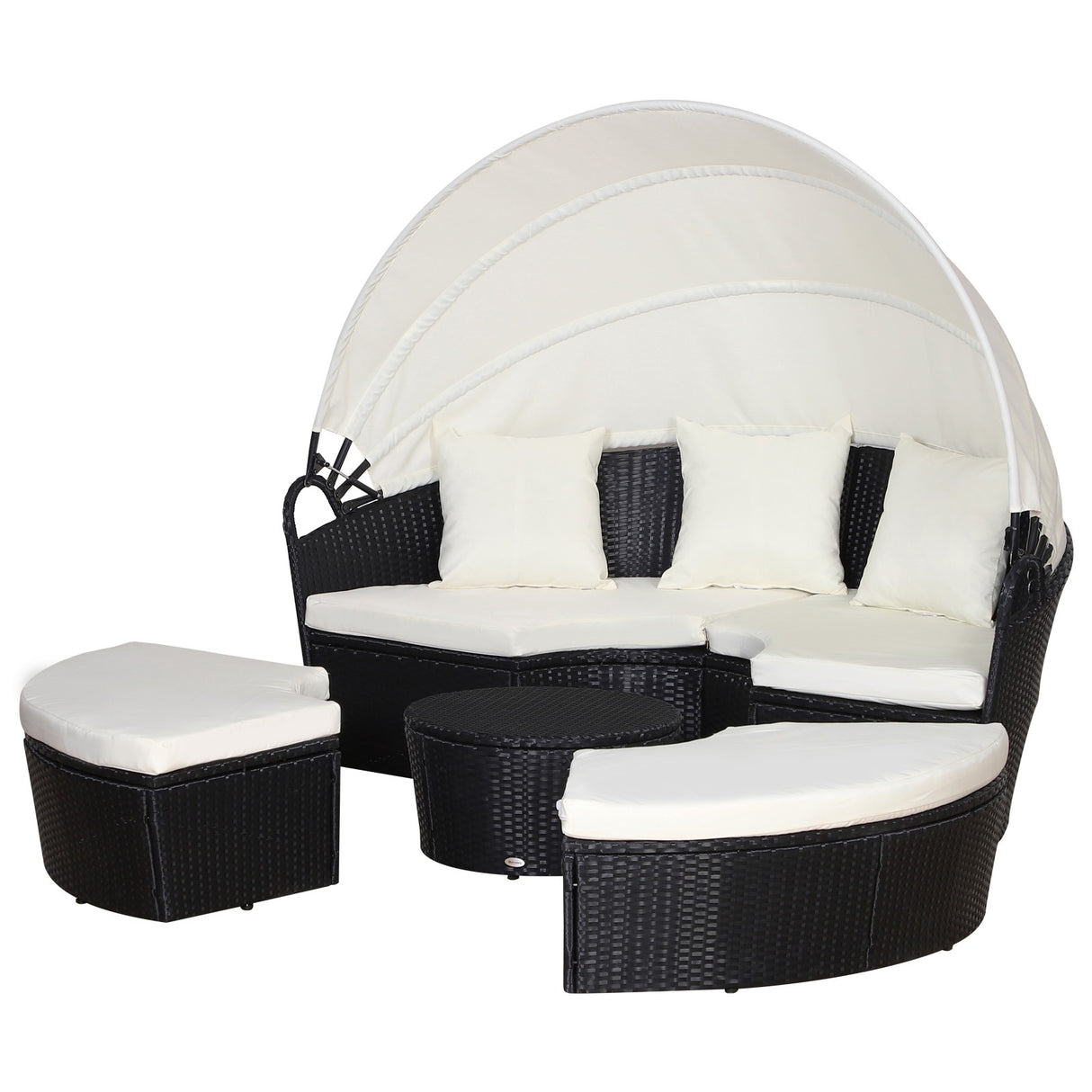 easycomfort easycomfort set 4 pzi divano circolare da giardino mobili componibili rattan nero tettuccio e cuscini beige 180x175x147cm