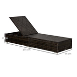 easycomfort easycomfort lettino prendisole in rattan pe con schienale reclinabile su 5 posizioni 195x68x31cm marrone