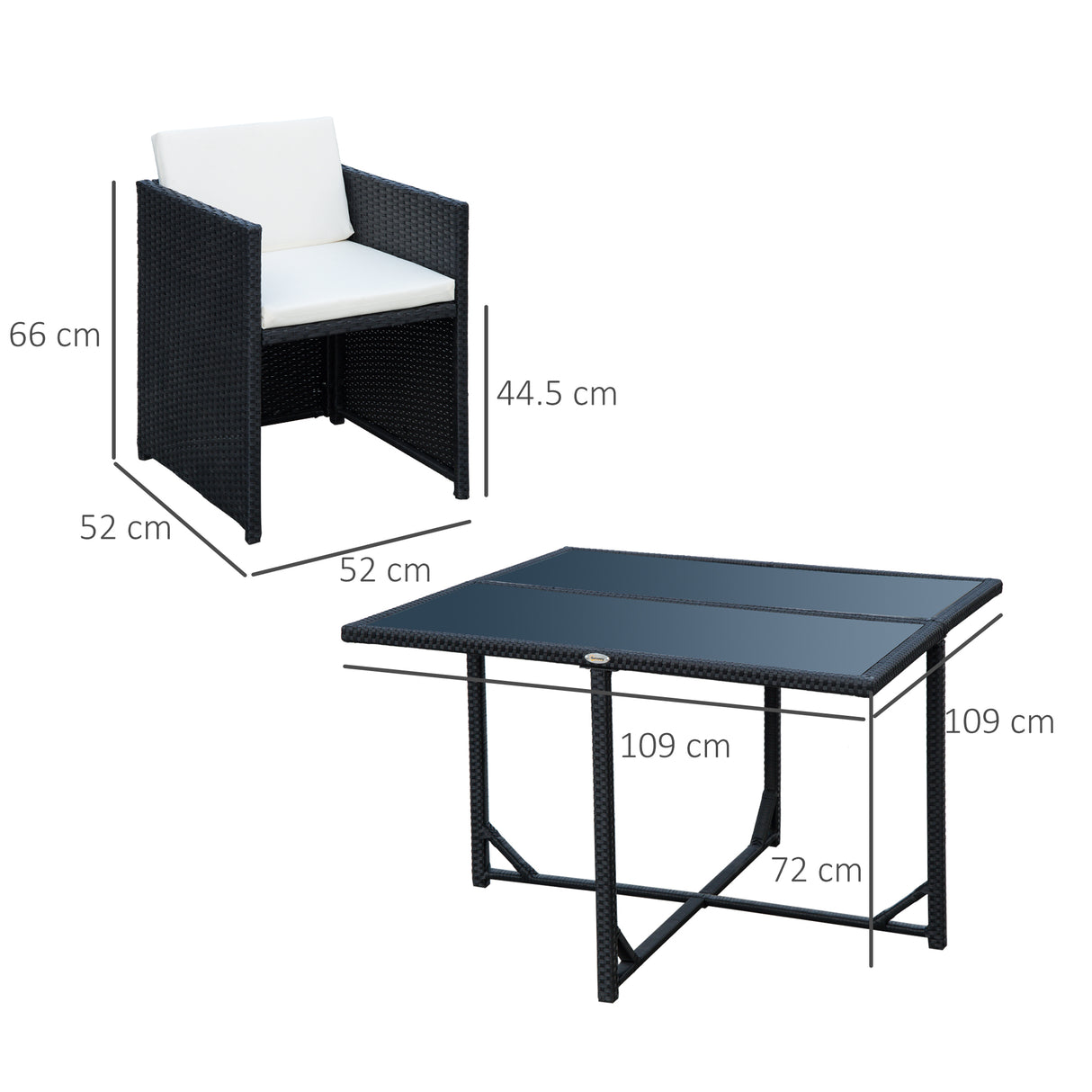 easycomfort easycomfort set mobili da giardino 5pz set tavolo da pranzo con 4 sedie con cuscini combinabili a rettangolo nero 109x109x72 cm