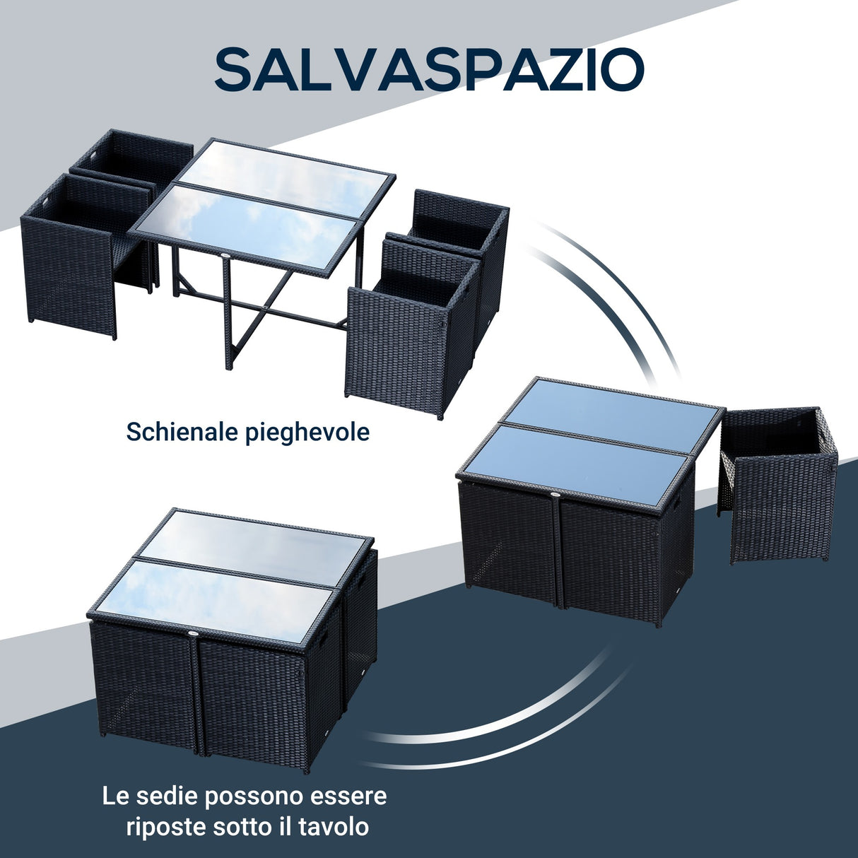 easycomfort easycomfort set mobili da giardino 5pz set tavolo da pranzo con 4 sedie con cuscini combinabili a rettangolo nero 109x109x72 cm