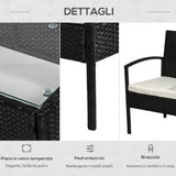 easycomfort easycomfort salotti da giardino in pe rattan con tavolino 2 poltrone e divano con cuscini nero