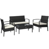 easycomfort easycomfort salotti da giardino in pe rattan con tavolino 2 poltrone e divano con cuscini nero