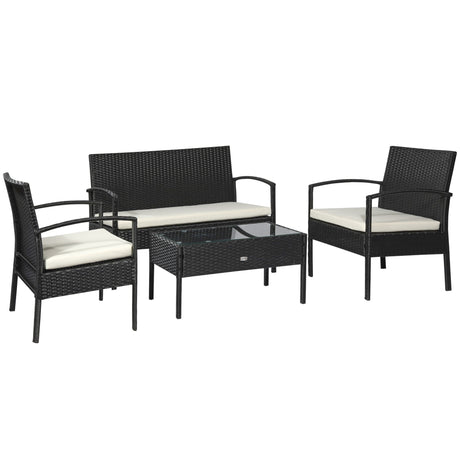 easycomfort easycomfort salotti da giardino in pe rattan con tavolino 2 poltrone e divano con cuscini nero