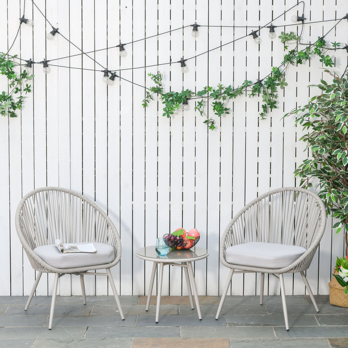 easycomfort easycomfort set poltroncine da giardino intrecciate in pe rattan con tavolino bianco crema