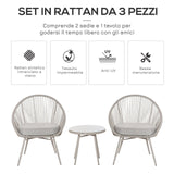 easycomfort easycomfort set poltroncine da giardino intrecciate in pe rattan con tavolino bianco crema