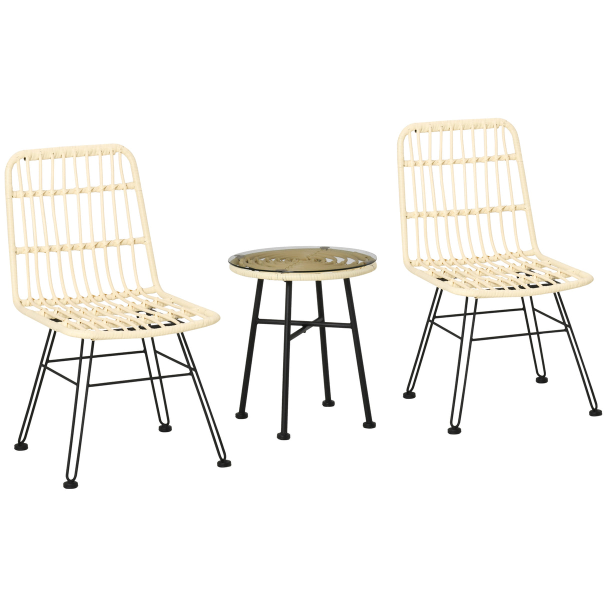 easycomfort set mobili da giardino 3 pezzi con tavolino e sedie in rattan pe poilestere e acciaio per esterni crema