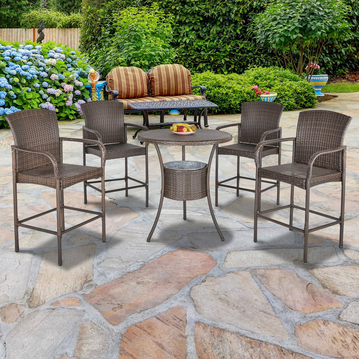 easycomfort easycomfort set 5 pezzi tavolino e 4 sedie alte in rattan sintetico e acciaio