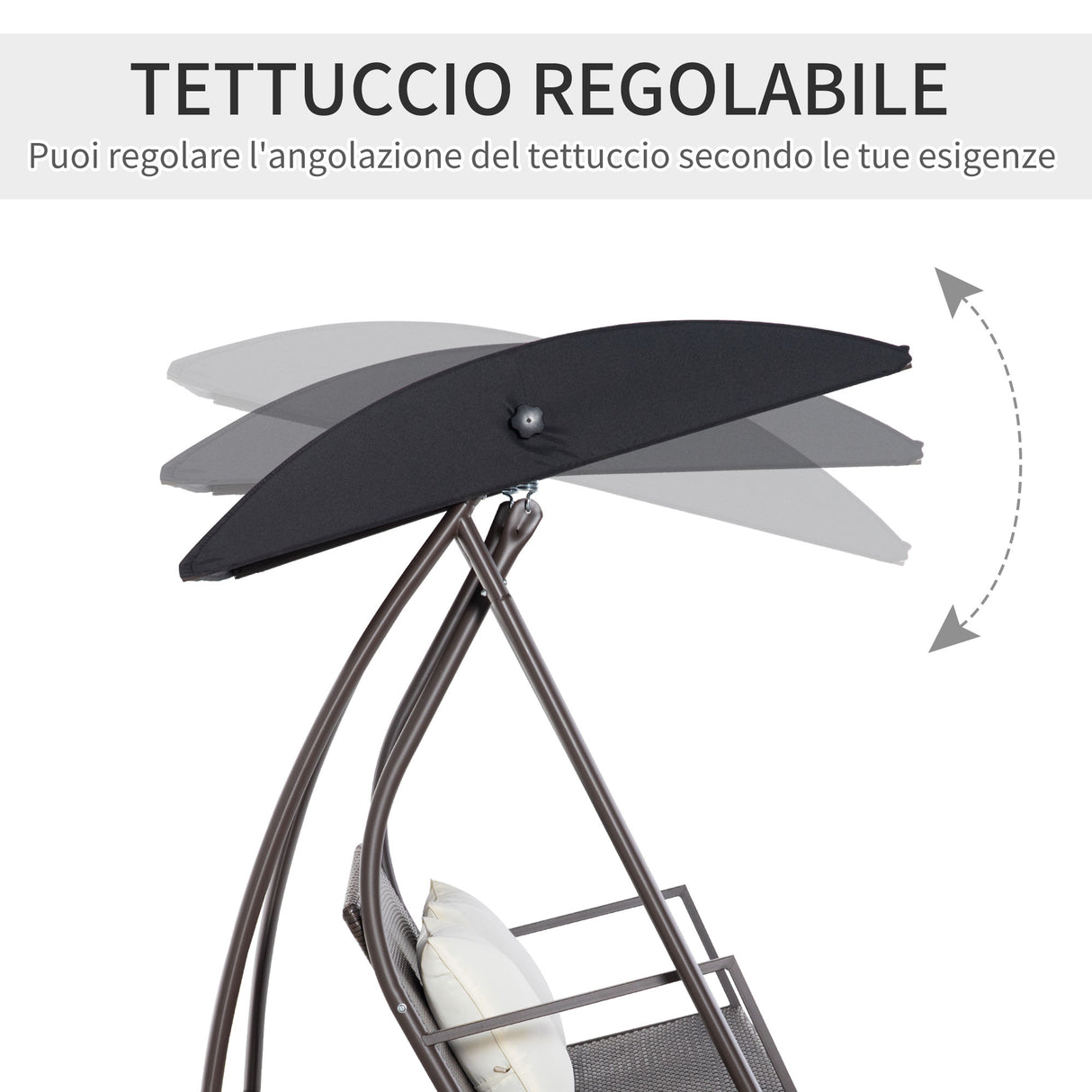 easycomfort dondolo da giardino 3 posti in rattan pe e metallo con tettuccio e cuscini sfoderabili 198x124x179cm marrone 33105