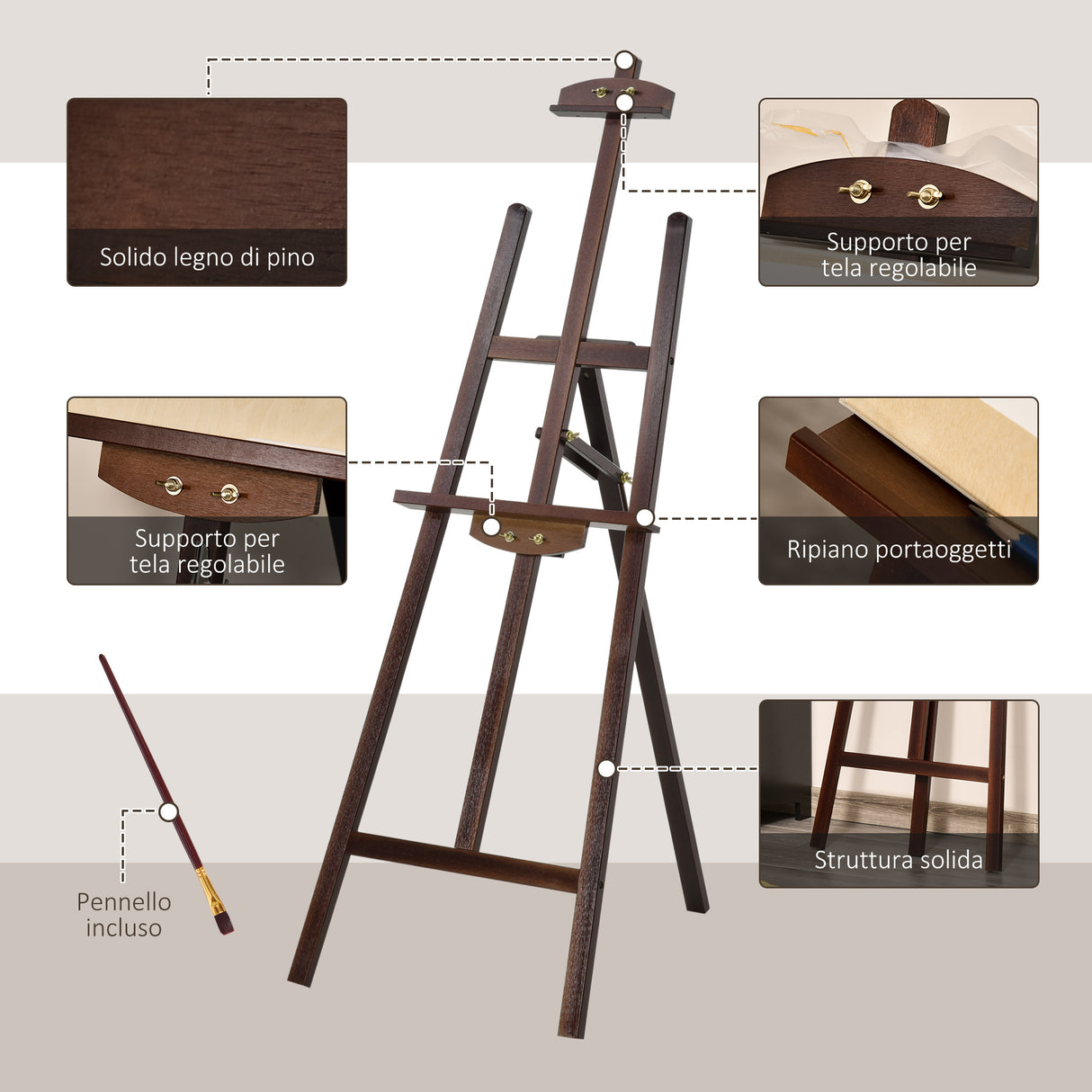 easycomfort cavalletto pittura studio professionale altezza e inclinazione regolabili in legno marrone