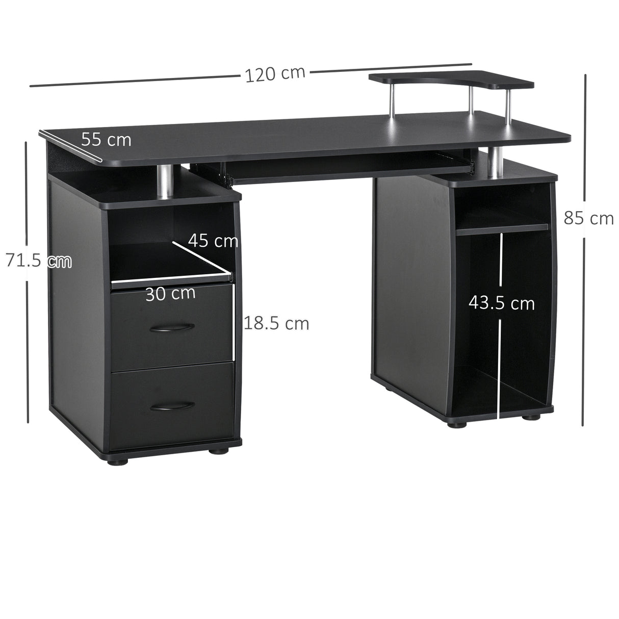 easycomfort easycomfort scrivania per computer moderna porta pc scrivania da ufficio in legno con cassetti mensola estraibile e porta tastiera 120x55x85cm nero