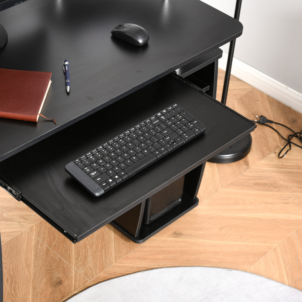 easycomfort easycomfort scrivania per computer moderna porta pc scrivania da ufficio in legno con cassetti mensola estraibile e porta tastiera 120x55x85cm nero