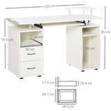 easycomfort easycomfort scrivania per pc con ripiano per tastiera e per monitor e 2 cassetti 120x55x85 cm bianca