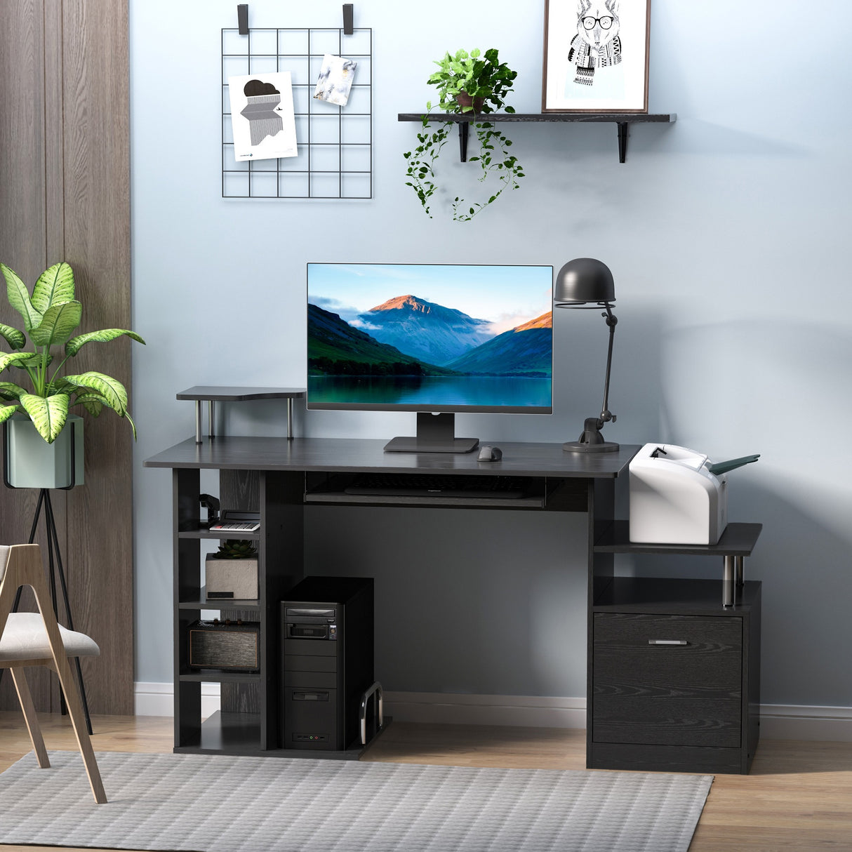easycomfort easycomfort scrivania per computer moderna con cassetti ripiani e tastiera estraibile scrivania da ufficio per casa in legno nero 152x60x88cm ean 8054144130231