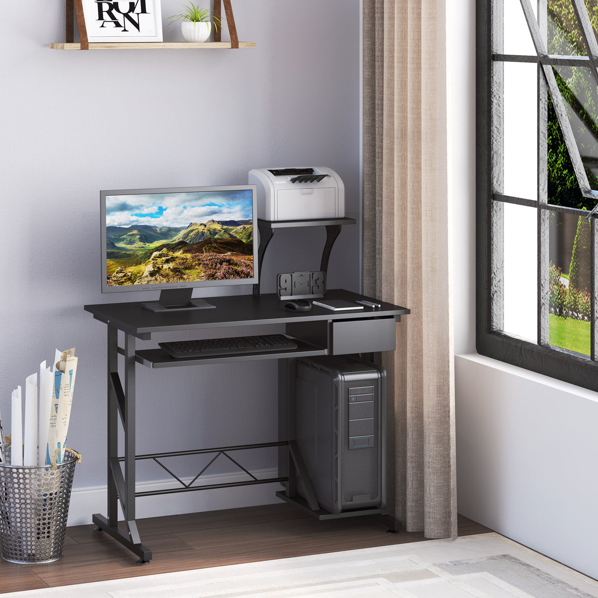 easycomfort easycomfort scrivania per computer salvaspazio in acciaio e legno con cassetto ripiano tastiera estraibile ean 8054111844086