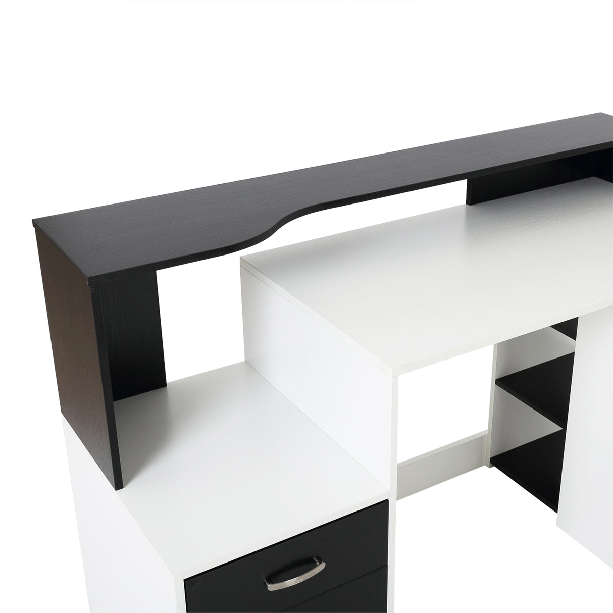 easycomfort easycomfort scrivania per ufficio con ripiano stampante 2 cassetti e 3 mensole in mdf bianco e nero 137 x 55 x 92cm ean 8054111847940