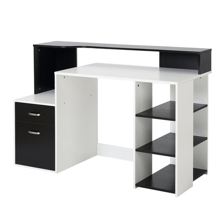 easycomfort easycomfort scrivania per ufficio con ripiano stampante 2 cassetti e 3 mensole in mdf bianco e nero 137 x 55 x 92cm ean 8054111847940