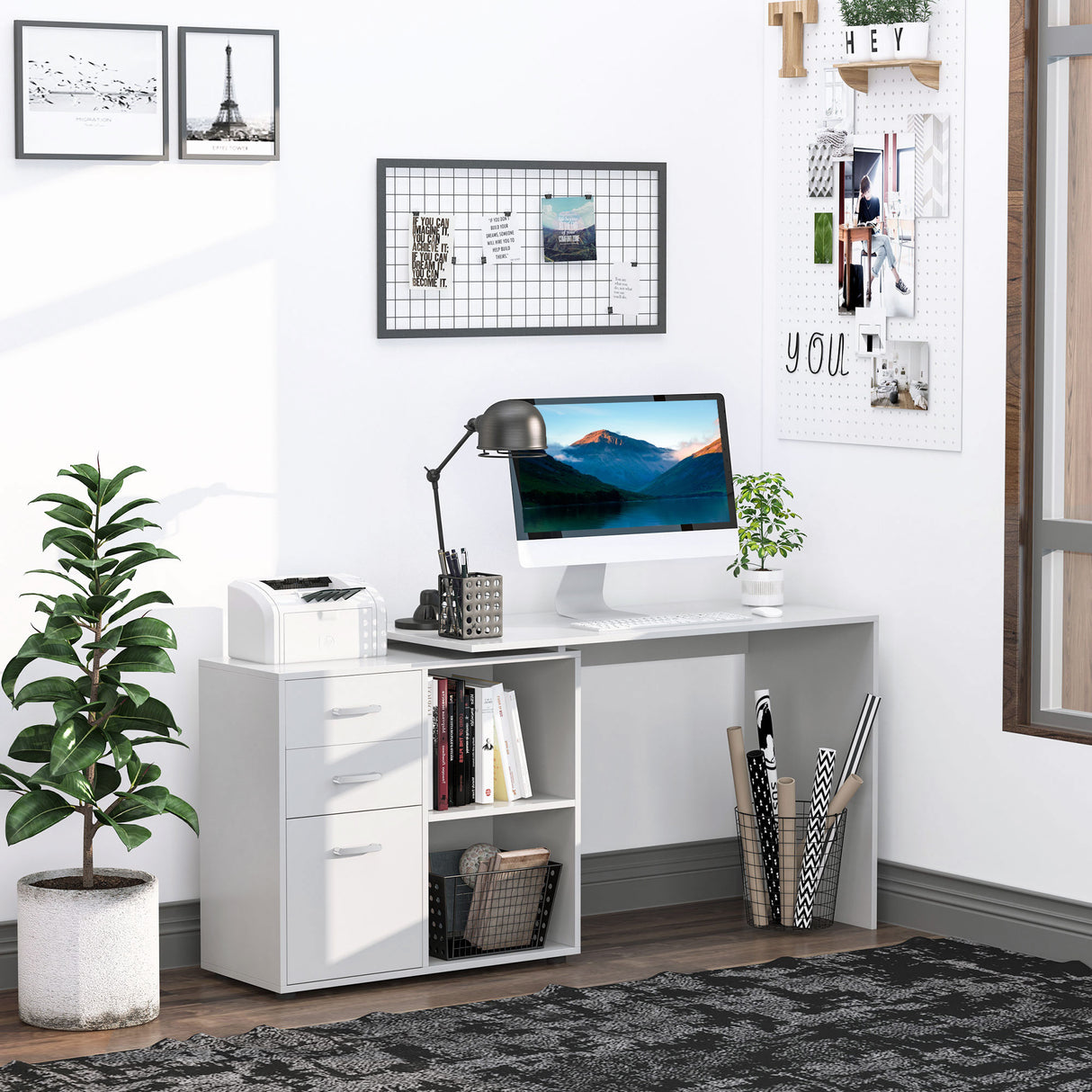 easycomfort easycomfort scrivania angolare per computer da ufficio con cassettiera 11783 576cm bianco ean 8054111848404
