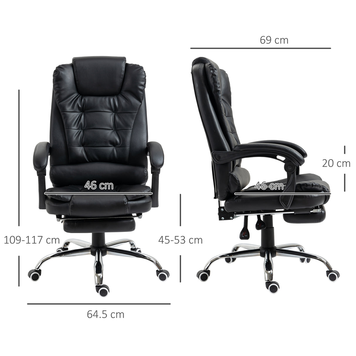 easycomfort easycomfort sedia da ufficio ad altezza regolabile con schienale reclinabile e poggiapiedi 64 5x69x109 117 cm nero