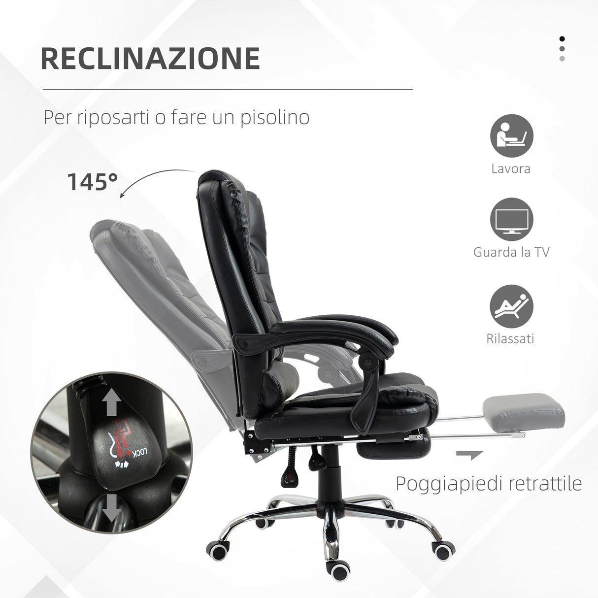 easycomfort easycomfort sedia da ufficio ad altezza regolabile con schienale reclinabile e poggiapiedi 64 5x69x109 117 cm nero