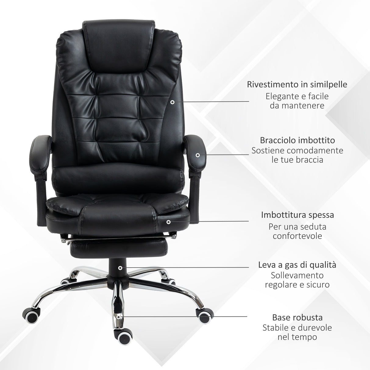 easycomfort easycomfort sedia da ufficio ad altezza regolabile con schienale reclinabile e poggiapiedi 64 5x69x109 117 cm nero