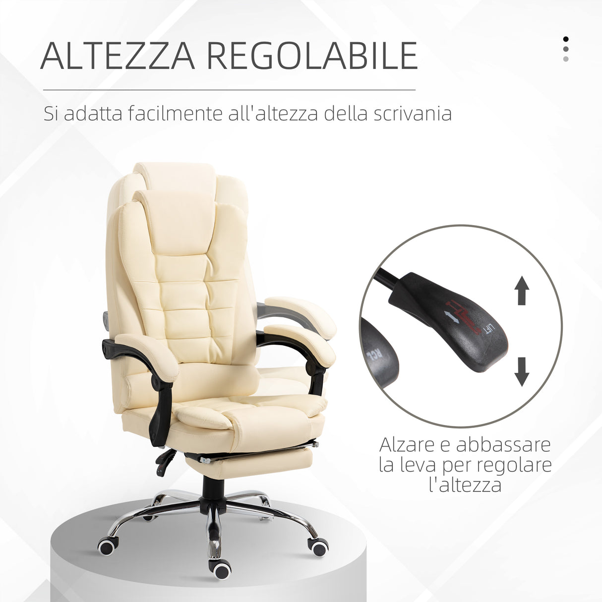 easycomfort easycomfort poltrona presidenziale in similpelle bianca con schienale reclinabile 145 e poggiapiedi 64 5x69x109 117 cm