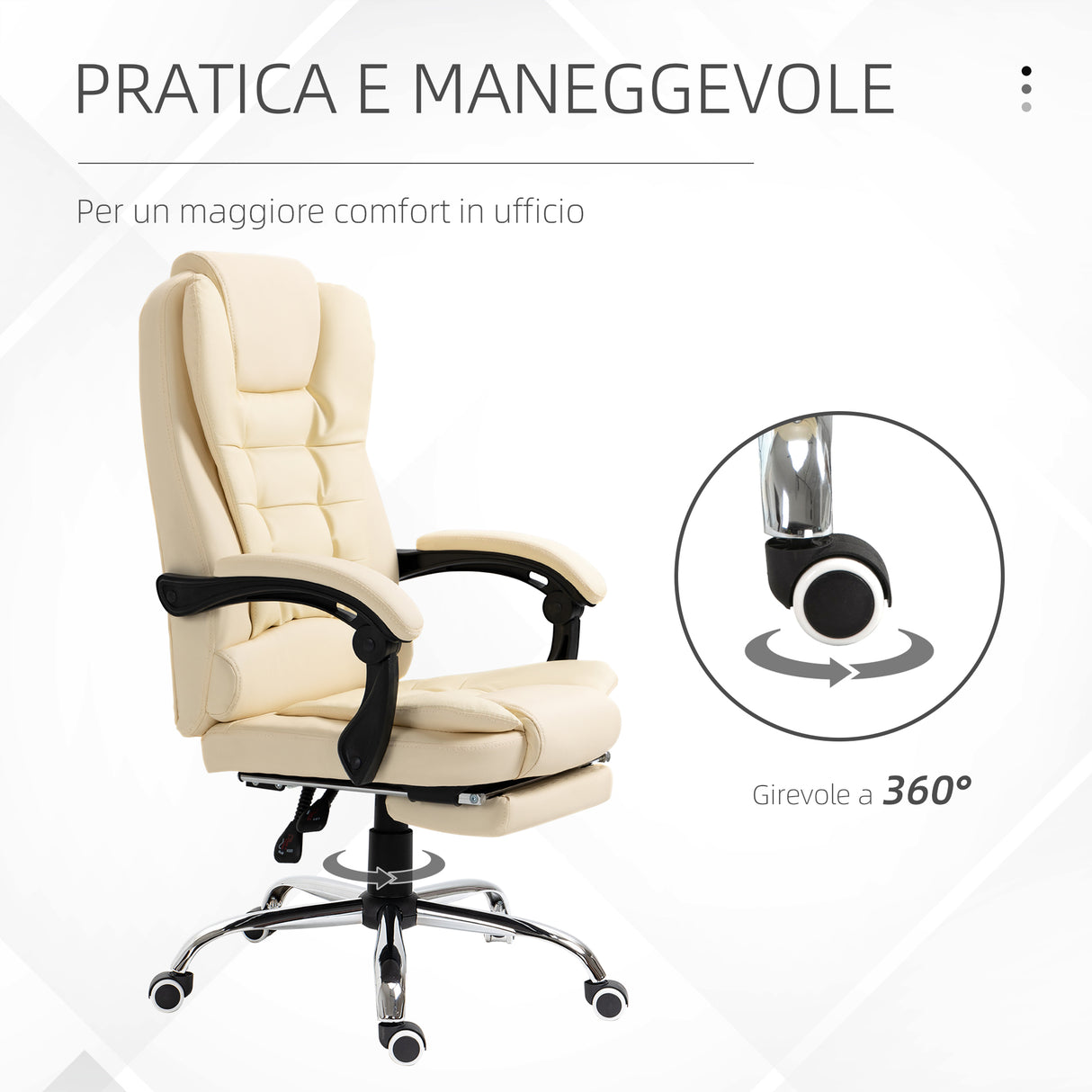 easycomfort easycomfort poltrona presidenziale in similpelle bianca con schienale reclinabile 145 e poggiapiedi 64 5x69x109 117 cm