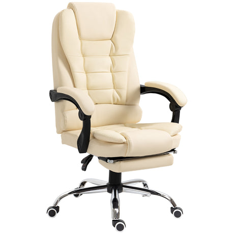 easycomfort easycomfort poltrona presidenziale in similpelle bianca con schienale reclinabile 145 e poggiapiedi 64 5x69x109 117 cm