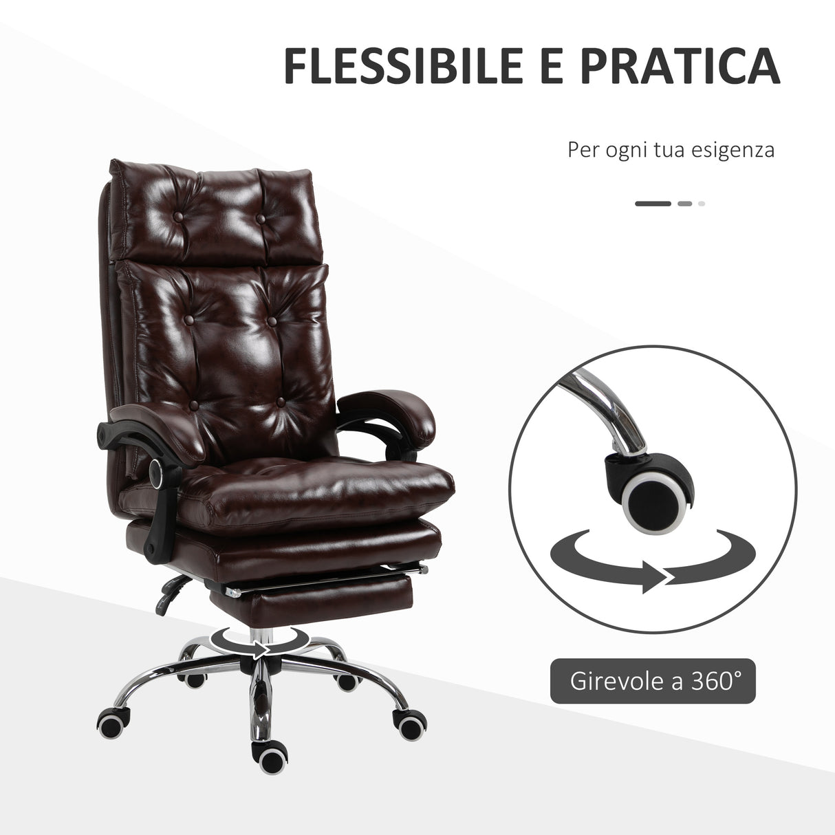 easycomfort easycomfort poltrona ufficio presidenziale similpelle marrone stile chesterfield schienale reclinabile 135 e poggiapiedi ean 8054144132730