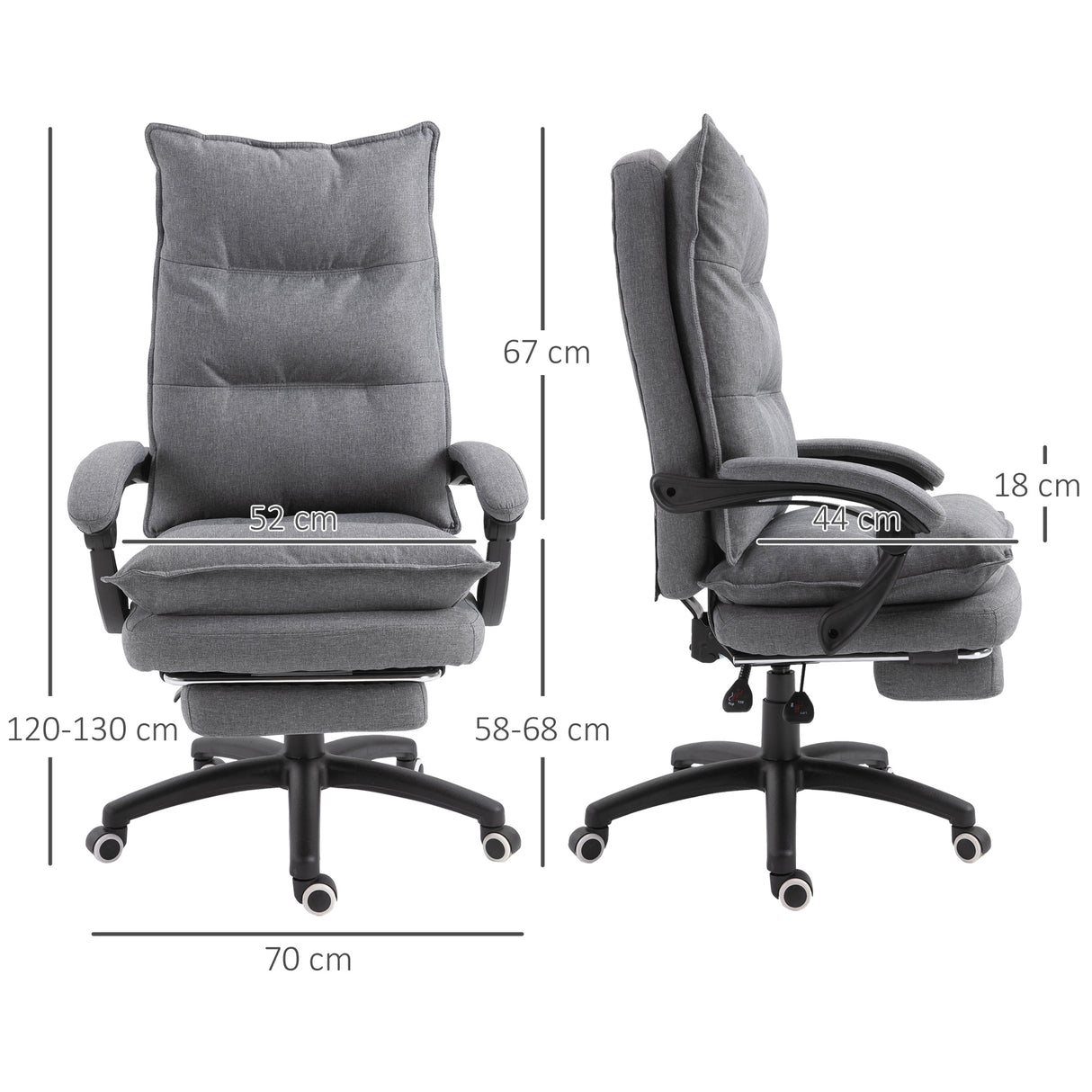 easycomfort easycomfort sedia da ufficio imbottita con 6 punti massaggianti altezza regolabile e rotelle 70x62x120 130 cm grigio