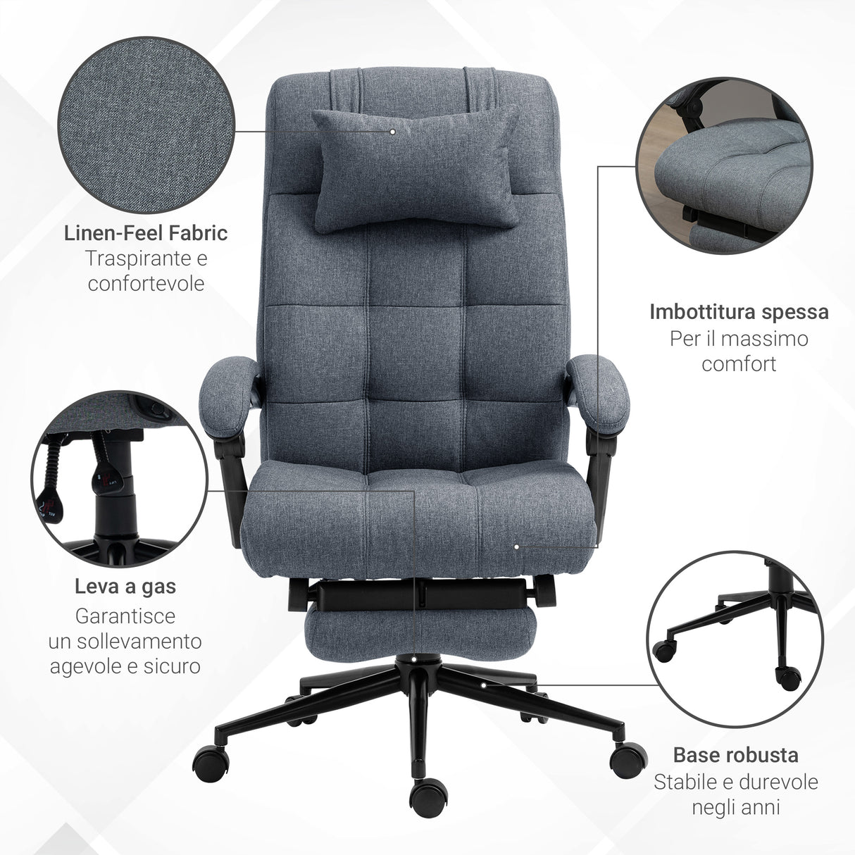 easycomfort easycomfort sedia da ufficio ergonomica reclinabile sedia direzionale con schiena alta poltrona ufficio con poggiatesta e poggiapiedi estraibile 66x70x116 124cm grigio