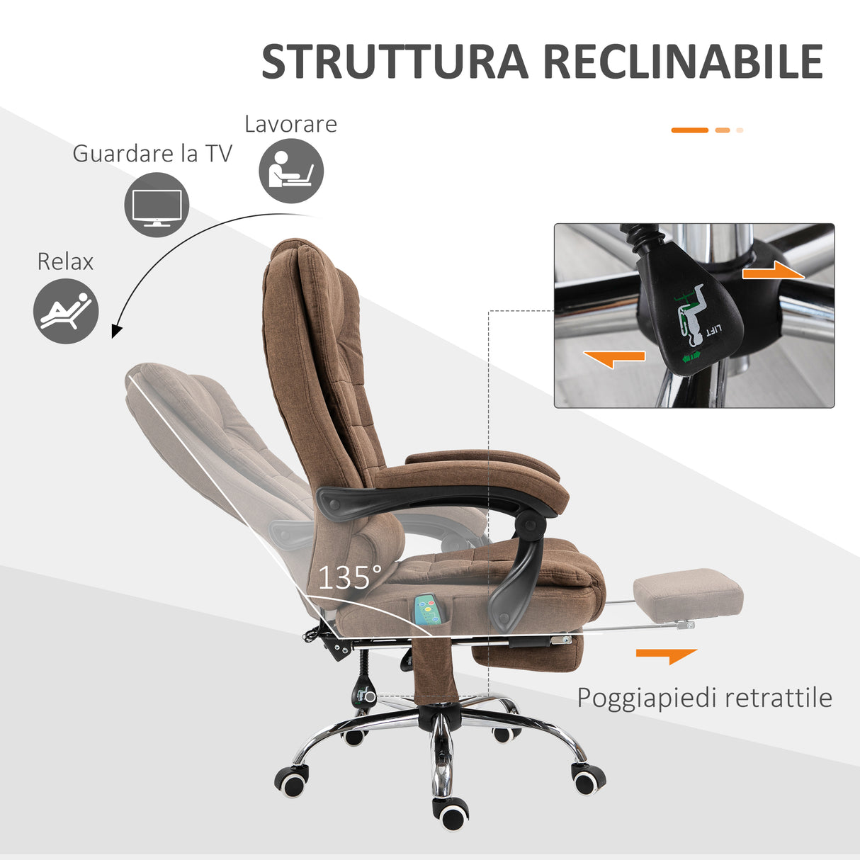 easycomfort easycomfort poltrona da ufficio massaggiante con riscaldamento reclinazione e altezza regolabile marrone