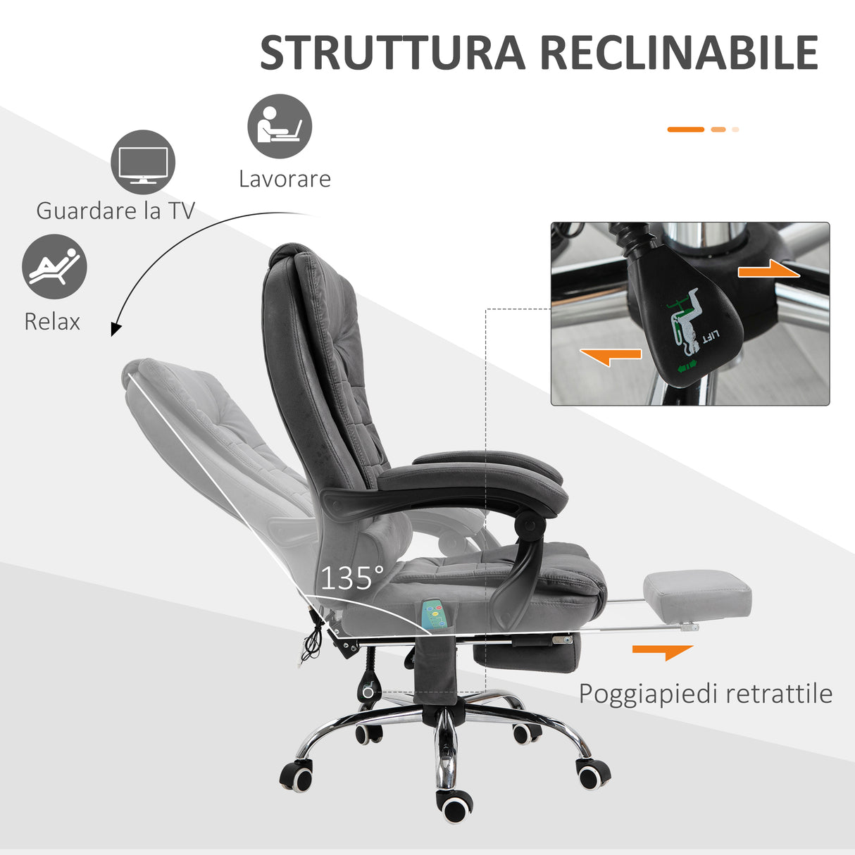 easycomfort easycomfort poltrona da ufficio massaggiante e reclinabile con riscaldamento e altezza regolabile grigio