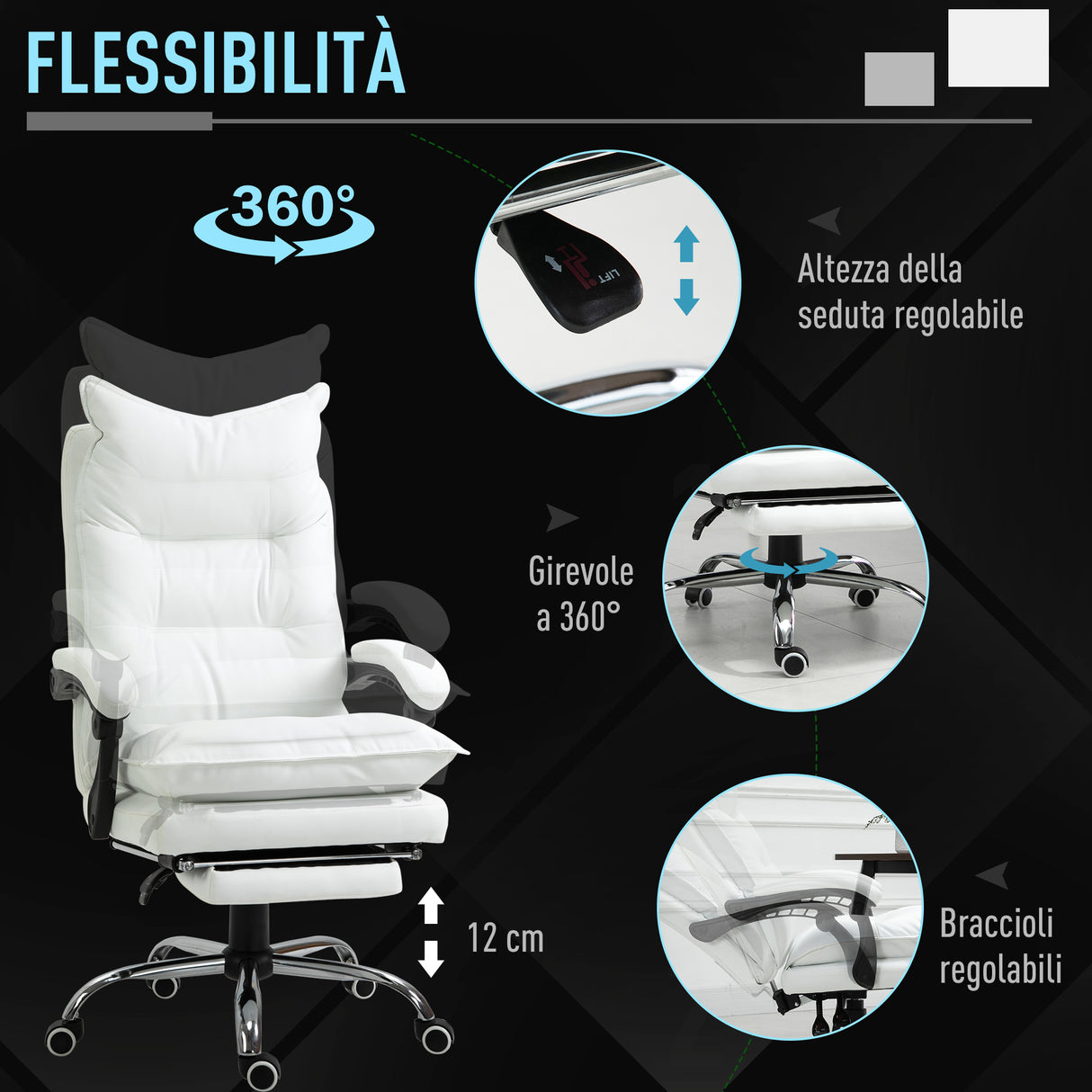 easycomfort easycomfort poltrona da ufficio in finta pelle bianca altezza regolabile con schienale reclinabile 155 e poggiapiedi ean 8054144139494