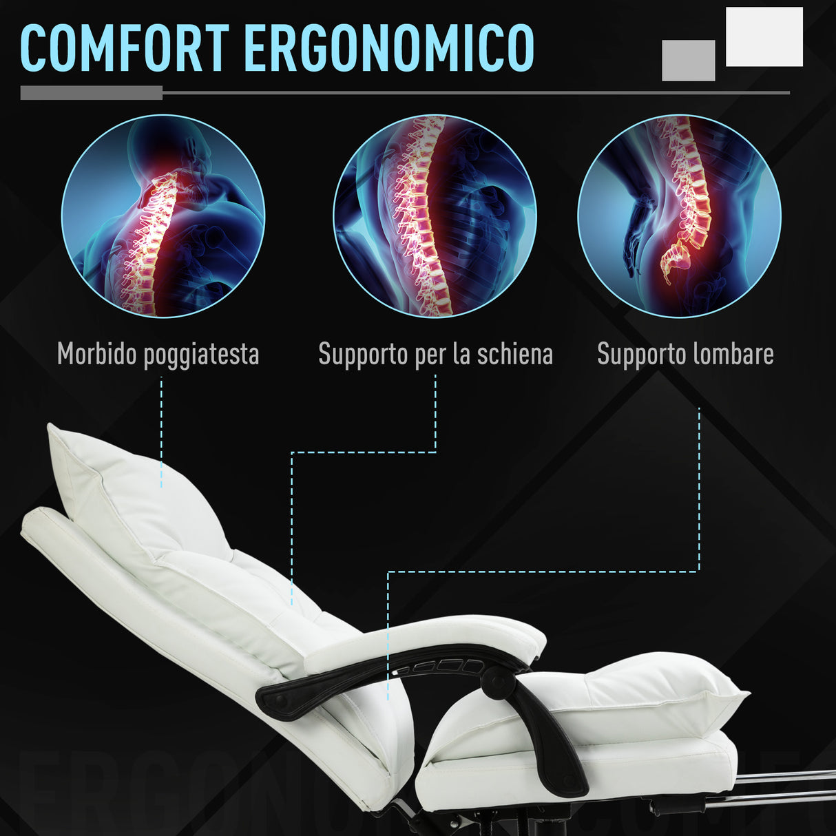 easycomfort easycomfort poltrona da ufficio in finta pelle bianca altezza regolabile con schienale reclinabile 155 e poggiapiedi ean 8054144139494