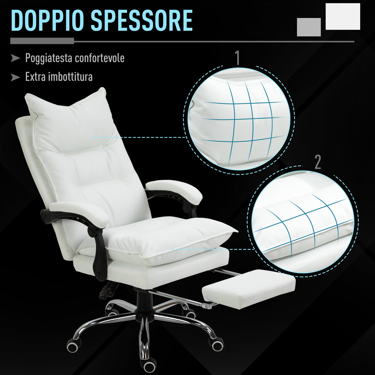 easycomfort easycomfort poltrona da ufficio in finta pelle bianca altezza regolabile con schienale reclinabile 155 e poggiapiedi ean 8054144139494