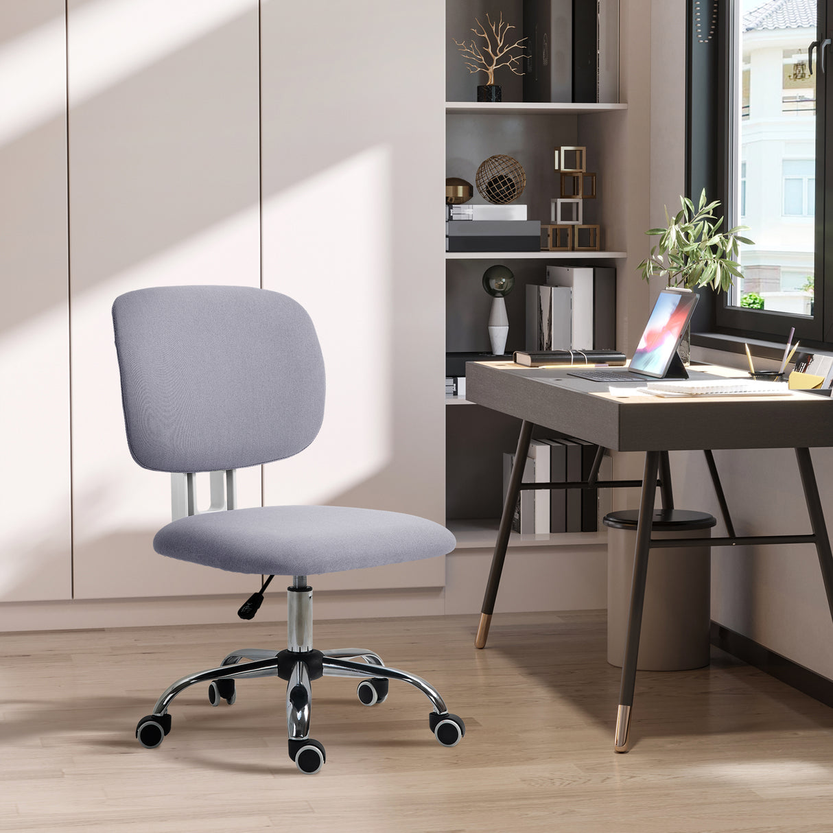easycomfort easycomfort sedia da ufficio ad altezza regolabile in tessuto effetto lino con schienale ricurvo 48x53x80 90 cm grigio