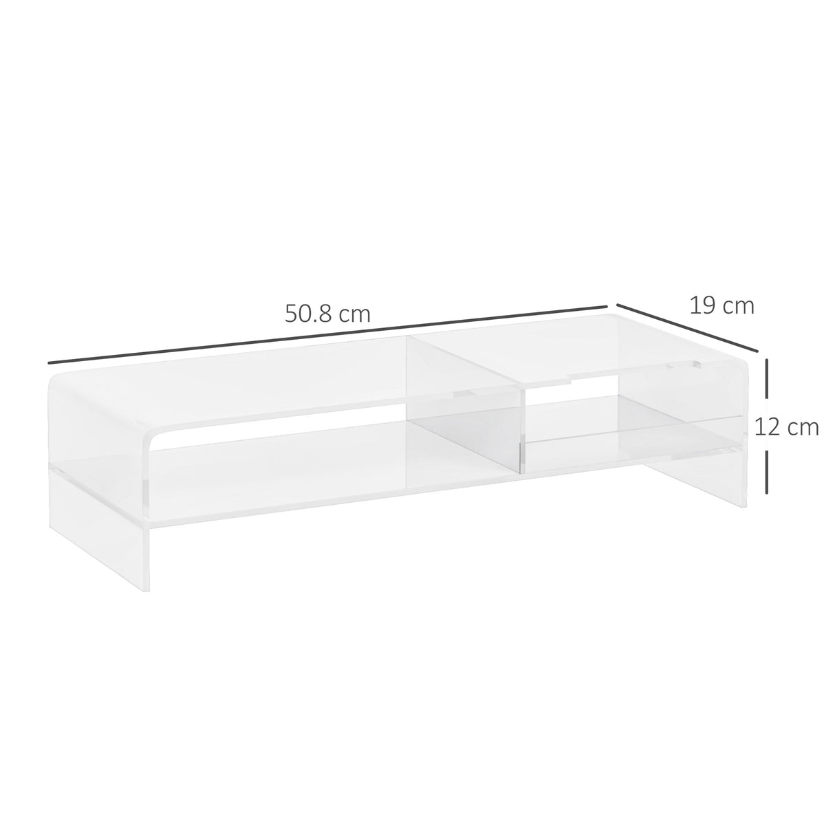 easycomfort easycomfort supporto monitor pc 24 max con 2 ripiani aperti in acrilico trasparente 50 8x19x12 cm