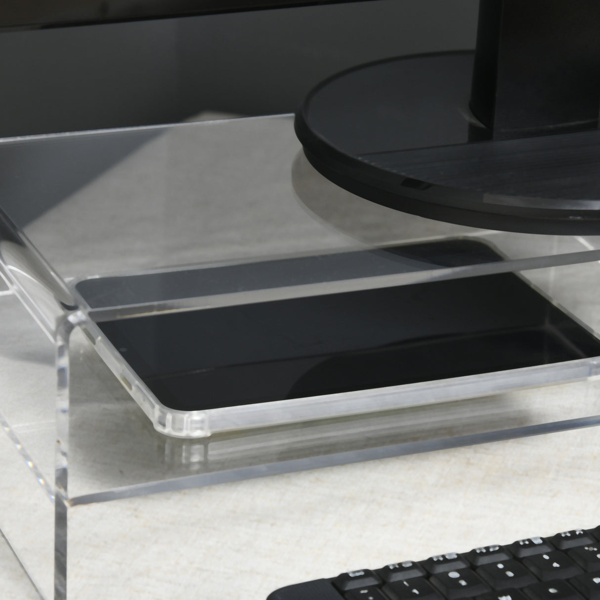 easycomfort easycomfort supporto monitor pc 24 max con 2 ripiani aperti in acrilico trasparente 50 8x19x12 cm