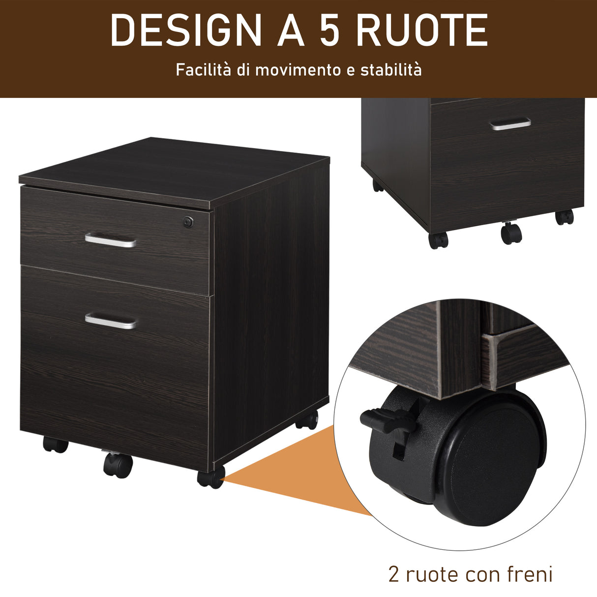 easycomfort easycomfort schedario da ufficio cassettiera per scrivania in legno 2 cassetti serratura con 2 chiavi nero 40x45x55 6cm ean 8054144134949