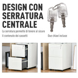 easycomfort easycomfort cassettiera ufficio con ruote schedario portadocumenti a 2 cassetti con serratura e 2 chiavi in acciaio 39x48x67cm bianco