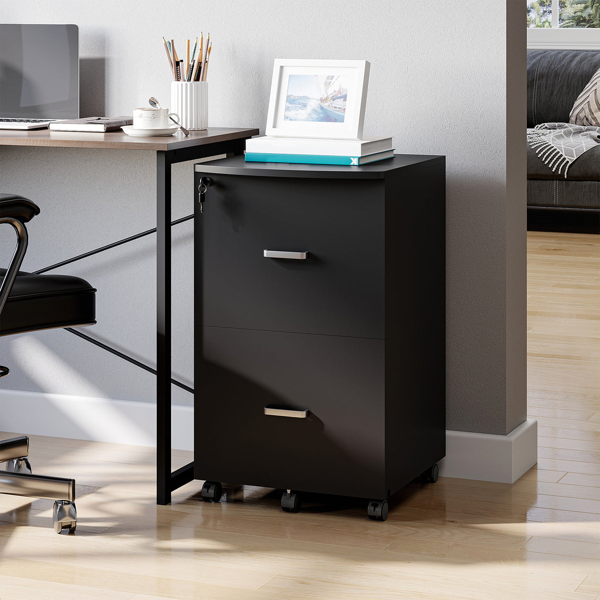 easycomfort easycomfort armadietto da ufficio con 2 cassetti e 5 ruote schedario in mdf e truciolato 43x45x72 cm nero